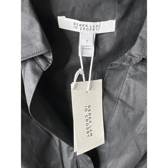 Derek Lam 10 Crosby Black Ruched Button Down Sleeveless Shirt Dress Size 2 - Picture 3 of 9